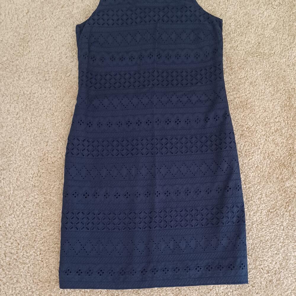 Izod Navy Blue Cotton Eyelet Shift Dress NWOT S - Picture 5 of 11